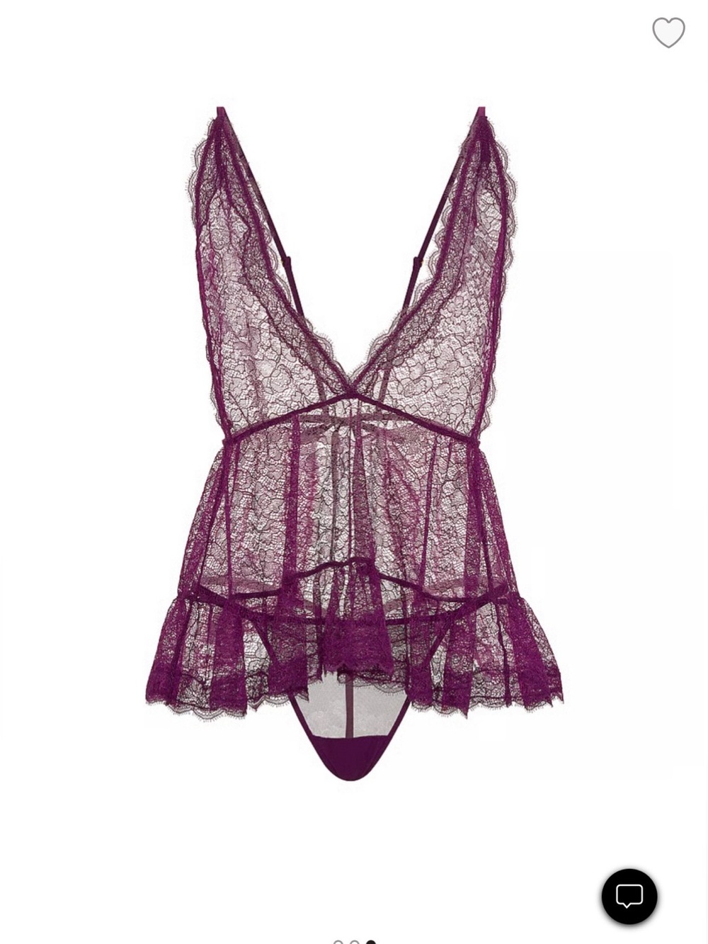 Victoria's Secret Plum Lace Plunge Babydoll with Ruffle Hem